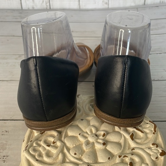 J Crew Morgan Leather D'orsay Black and Tan Color Block Peep Toe Flats Sandals - Picture 4 of 13